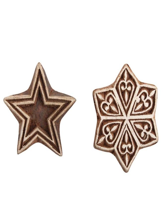 Indian-Shelf Handmade Vocalforlocal Set of 2 New Mix Wooden Printing Block (5.71 cm, Brown) - Image 1